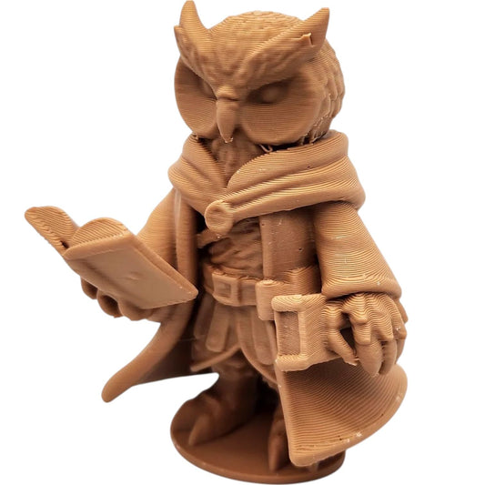 The Cleric Owl Figurine – Fantasy Owl Healer with Robes & Spellbook – Owls & Dragons Collection – Paintable Display Miniature – 3D Printed in Canada