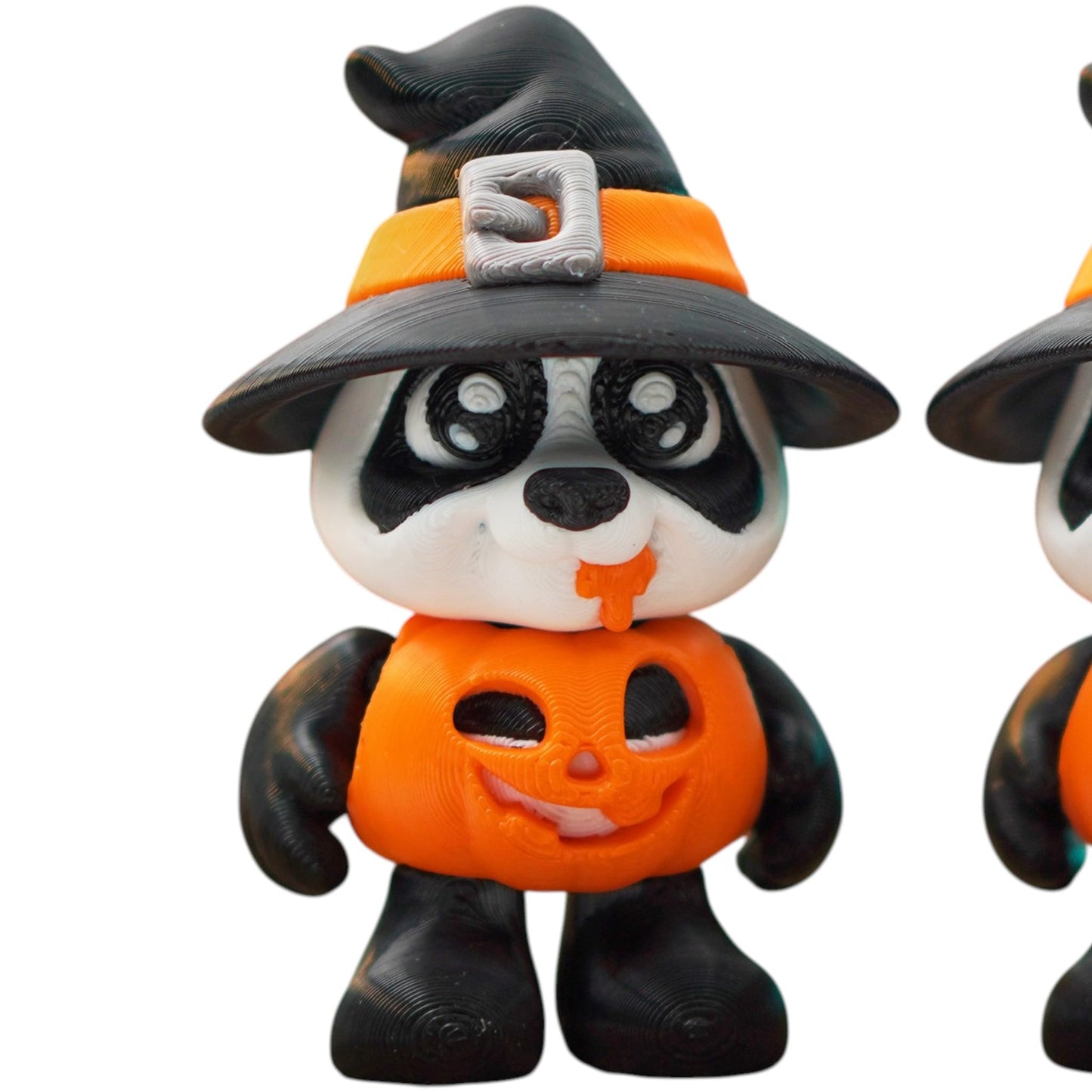 Pumpkin Panda Halloween Figurine – Articulated Witch Costume Décor with Playful Pumpkin Design – 3D Printed in Canada