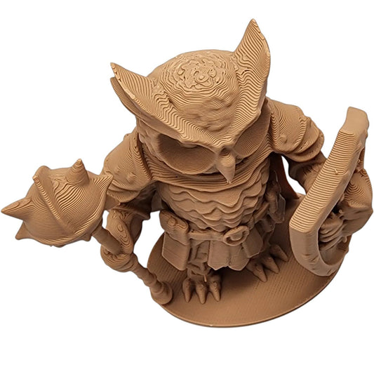 The Defender Owl Figurine – Armored Fantasy Owl with Crest Shield & Spiked Mace – Owls & Dragons Collection – Paintable Miniature Display Figure – 3D Printed in Canada