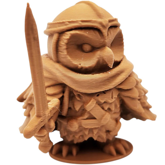 The Paladin Owl Figurine – Armored Fantasy Owl Knight with Sword & Valor Cloak – Owls & Dragons Collection – Paintable Miniature for Display or Tabletop – 3D Printed in Canada