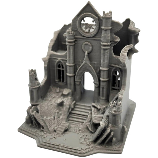 Shattered Castle Ruins Miniature – Gothic Fantasy Terrain for Tabletop RPG, Dioramas, or Display – Crumbling Cathedral Scenery – 3D Printed in Canada