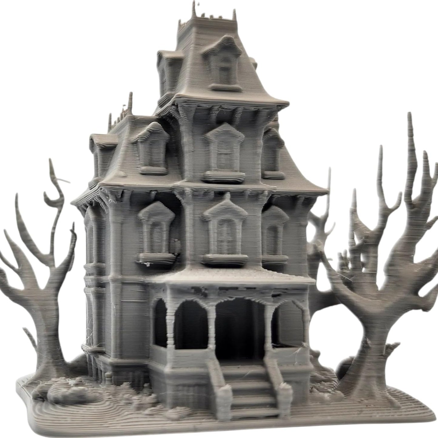 Spooky Mansion Miniature – Haunted House Terrain Model with Twisted Trees for Tabletop RPG, Dioramas, or Display – 3D Printed in Canada