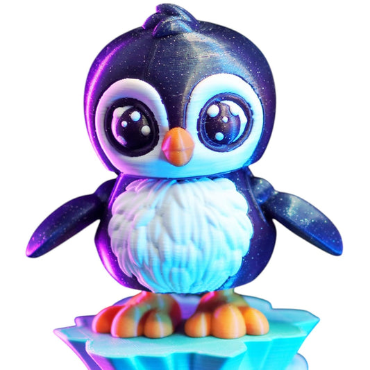 Adorable Baby Penguin Figurine on Iceberg – Print-in-Place Articulated Collectible for Desk or Shelf Décor – 3D Printed in Canada