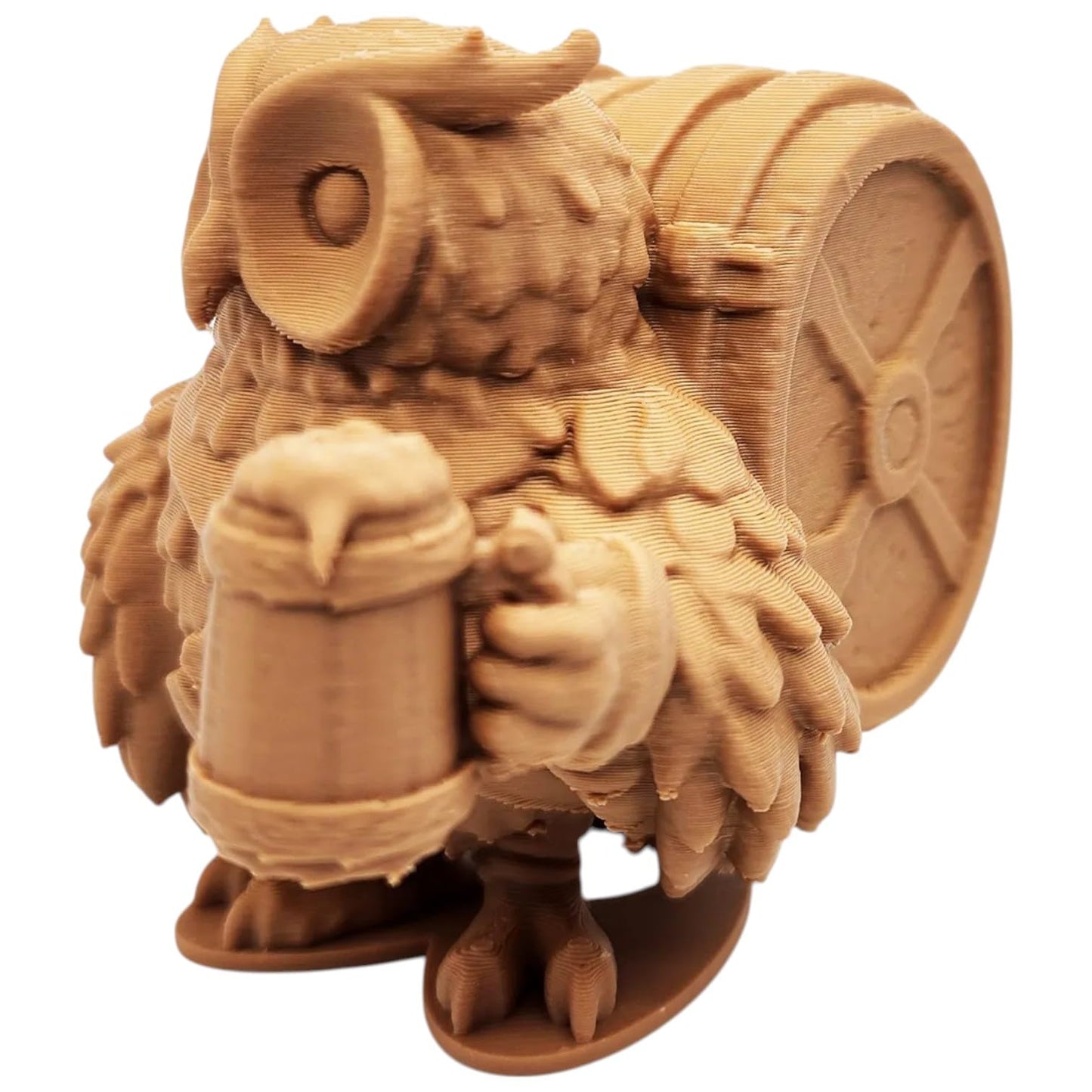 The Friar Owl Figurine – Fantasy Owl with Ale Tankard & Barrel Backpack – Owls & Dragons Collection – Paintable Miniature Display Figure – 3D Printed in Canada