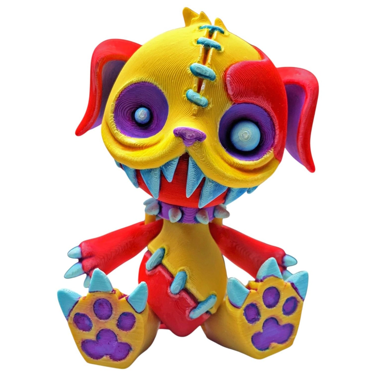 Twisty Creepy Puppy – Vibrant Zombie-Inspired Dog Figurine with Stitched Body, Sharp Teeth & Bold Color Contrast, Creepy-Cute Collectible – 3D Printed in Canada