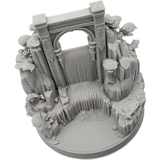 Waterfall Arch Miniature – Scenic Fantasy Waterfall Terrain with Arched Ruins, Tabletop Diorama or Desktop Display Piece – 3D Printed in Canada