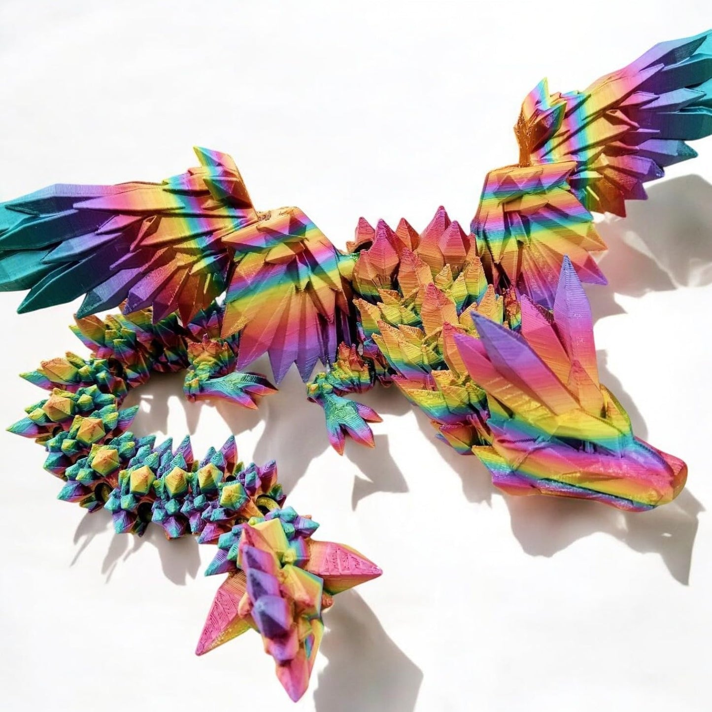 Articulating Crystalwing Dragon Figurine – Rainbow Fidget Desk Toy for Teens and Adults – Stress Relief & Collectible – 3D Printed in Canada