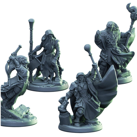 Warrior Priests Miniature Set – Fantasy RPG & Wargaming Figures for Painting and Collectors – Detailed Resin Models – 3D Printed in Canada