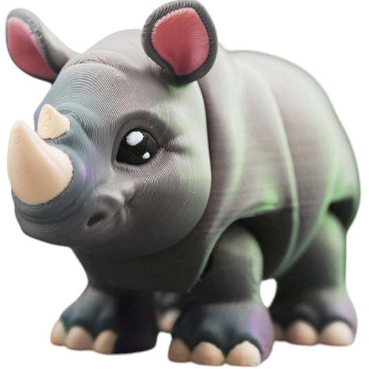Articulated Baby Rhino Figurine – Adorable Safari Fidget Toy for Teens & Adults – Print-in-Place Rhinoceros Collectible – 3D Printed in Canada