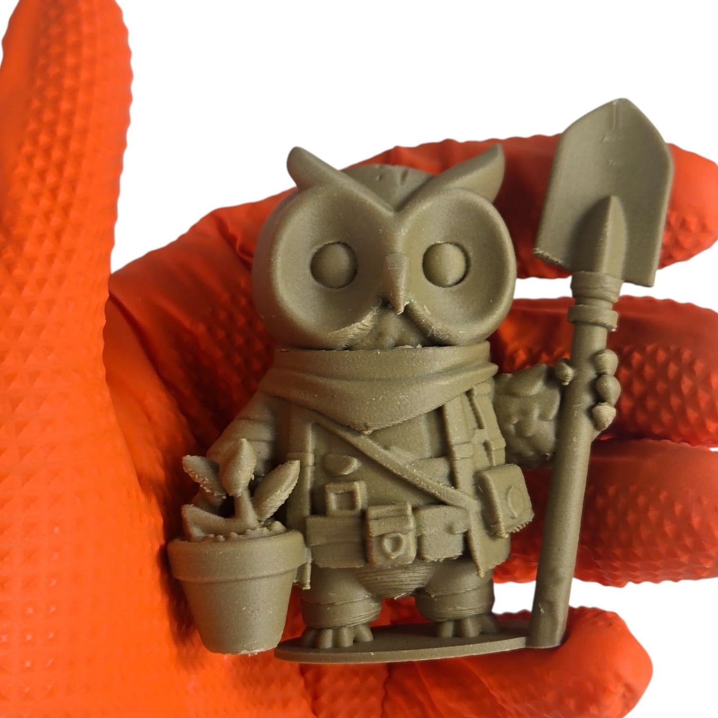 The Botanist Owl Figurine – Fantasy Owl Statue with Garden Tools & Plant Pot – Owls & Dragons Collection – for Painting, Display, or Gifting – 3D Printed in Canada