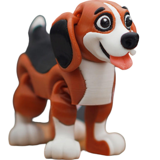 Articulated Beagle Figurine – Posable Dog Desk Toy for Teens & Adults, Collectible Print-in-Place Fidget Pet Model – Cute Tricolor Puppy Decor – 3D Printed in Canada