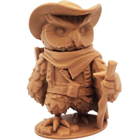 The Explorer Owl Figurine – Fantasy Owl Adventurer with Hat, Cloak & Staff – Owls & Dragons Collection – Paintable Miniature for Display or Dioramas – 3D Printed in Canada