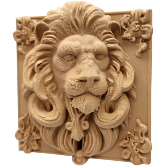 Framed Lion Relief Wall Art – Ornate 3D Wall Sculpture with Floral Accents, No Supports Needed – 3D Printed in Canada