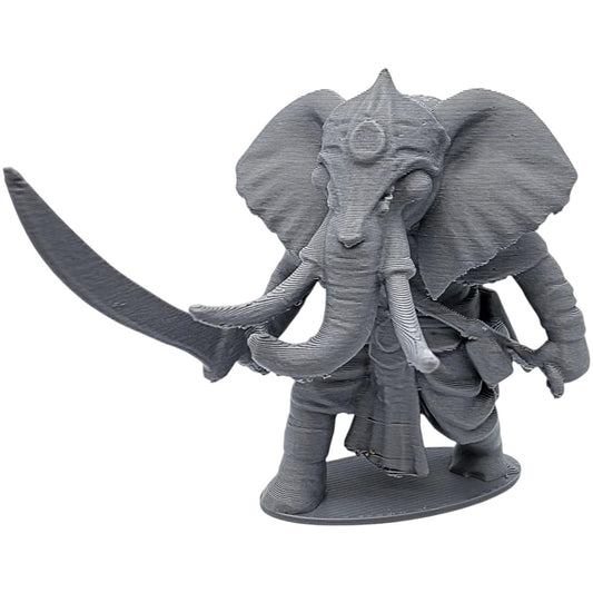 Elephant Warrior Miniature – Sword-Wielding Fantasy Beastman for RPG, Dioramas, or Display – Anthropomorphic Trunked Fighter – 3D Printed in Canada