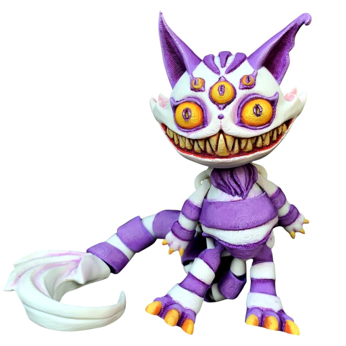 Articulated Creepy Cat Figurine – Multieyed Horror Monster Cat with Scorpion Tail, Creepy-Cute Gothic Desk Toy, Posable Fidget Figurine for Halloween Decor & Collectors – 3D Printed in Canada