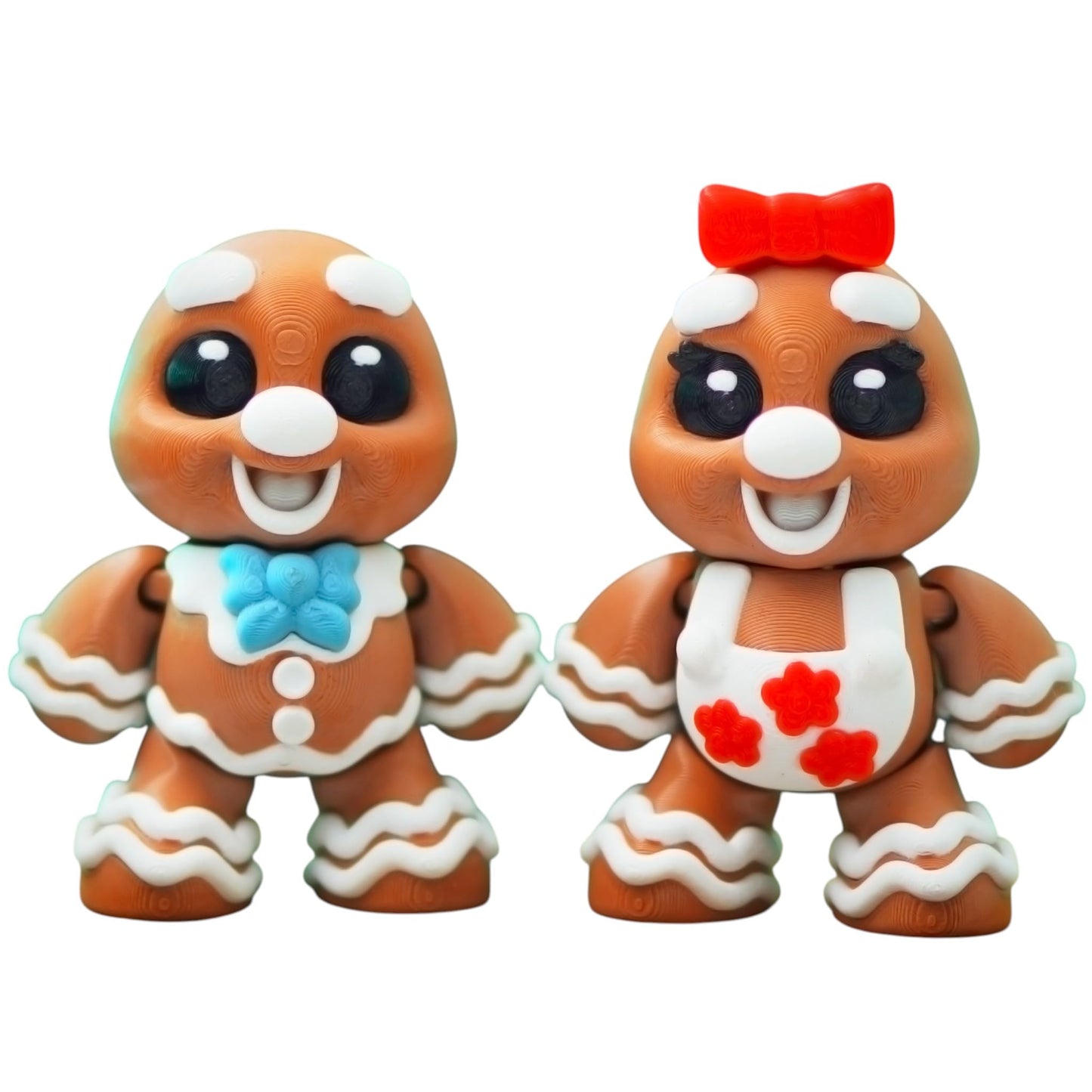 Gingerbread Couple Figurines – Articulated Holiday Decoration Set with Festive Detailing – 3D Printed in Canada