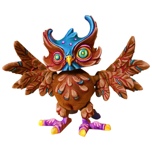 Twisty Creepy Owl Figurine – Psychedelic Owl Collectible Statue for Shelf or Desk, Articulated Fantasy Bird Sculpture Gift for Adults and Teens – 3D Printed in Canada