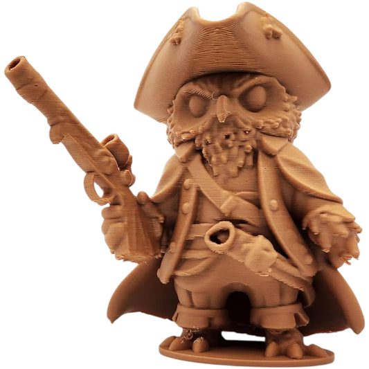 The Pirate Owl Wood Figurine – Fantasy Owl Buccaneer with Tricorn Hat & Flintlock Pistol – Owls & Dragons Collection – Paintable Miniature for Display or Diorama – 3D Printed in Canada