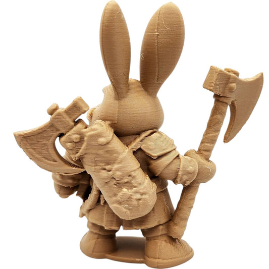 Bunny Axeman Figurine with Battle Gear – Wood-Style 3D Printed Fantasy Warrior Rabbit Miniature – 3D Printed in Canada