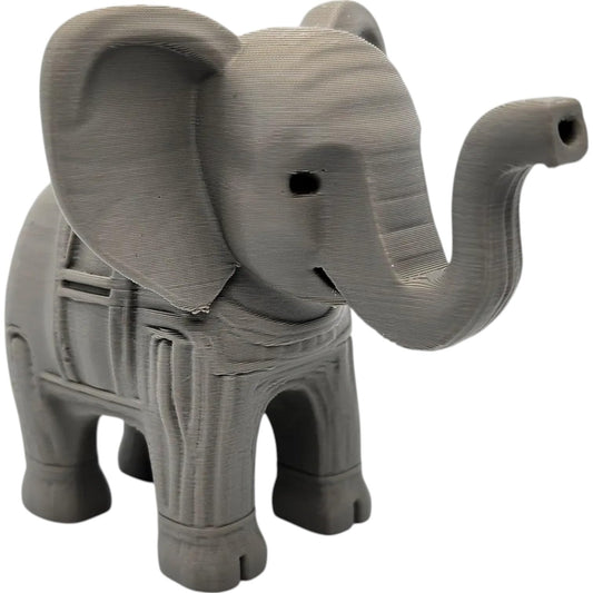 Carved Elephant Toy – Decorative Safari-Inspired Elephant Figurine with Raised Trunk – 3D Printed in Canada