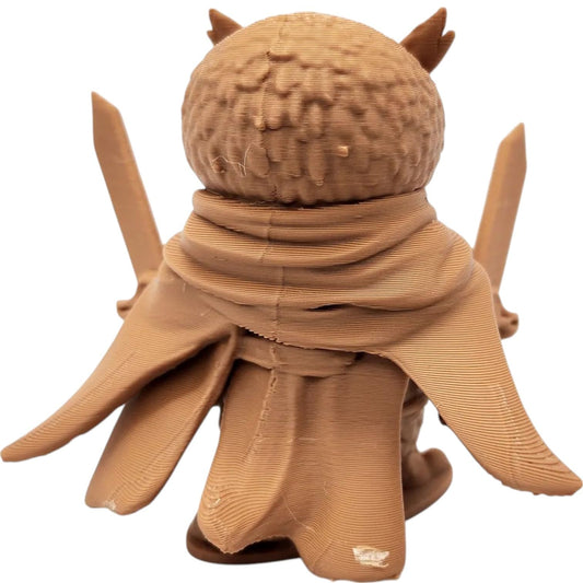 The Fighter Owl Figurine – Dual-Sword Fantasy Owl Warrior with Tactical Belt – Owls & Dragons Collection – Paintable Display Miniature – 3D Printed in Canada