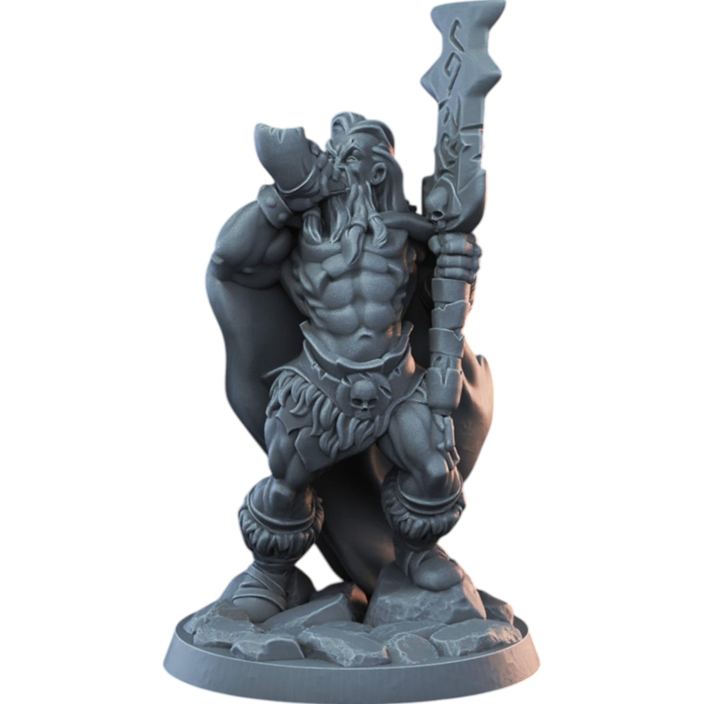 Barbarian Hornblower Miniature 32mm Scale | Rugged Warrior with Rune Blade for Fantasy Tabletop RPG & Painting – 3D Printed in Canada