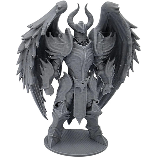 Winged Demon in Armor Miniature – Dark Fantasy Fallen Angel Figurine for RPG, Display, or Dioramas – Armored Infernal Warrior – 3D Printed in Canada