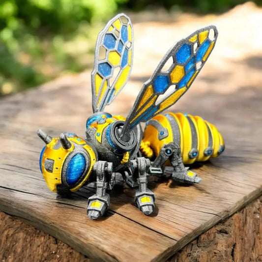 Articulated Cyber Bee Figurine – 3D Printed Stress Relief Desk Toy – Futuristic Interactive Collectible for Teens & Adults – 3D Printed in Canada