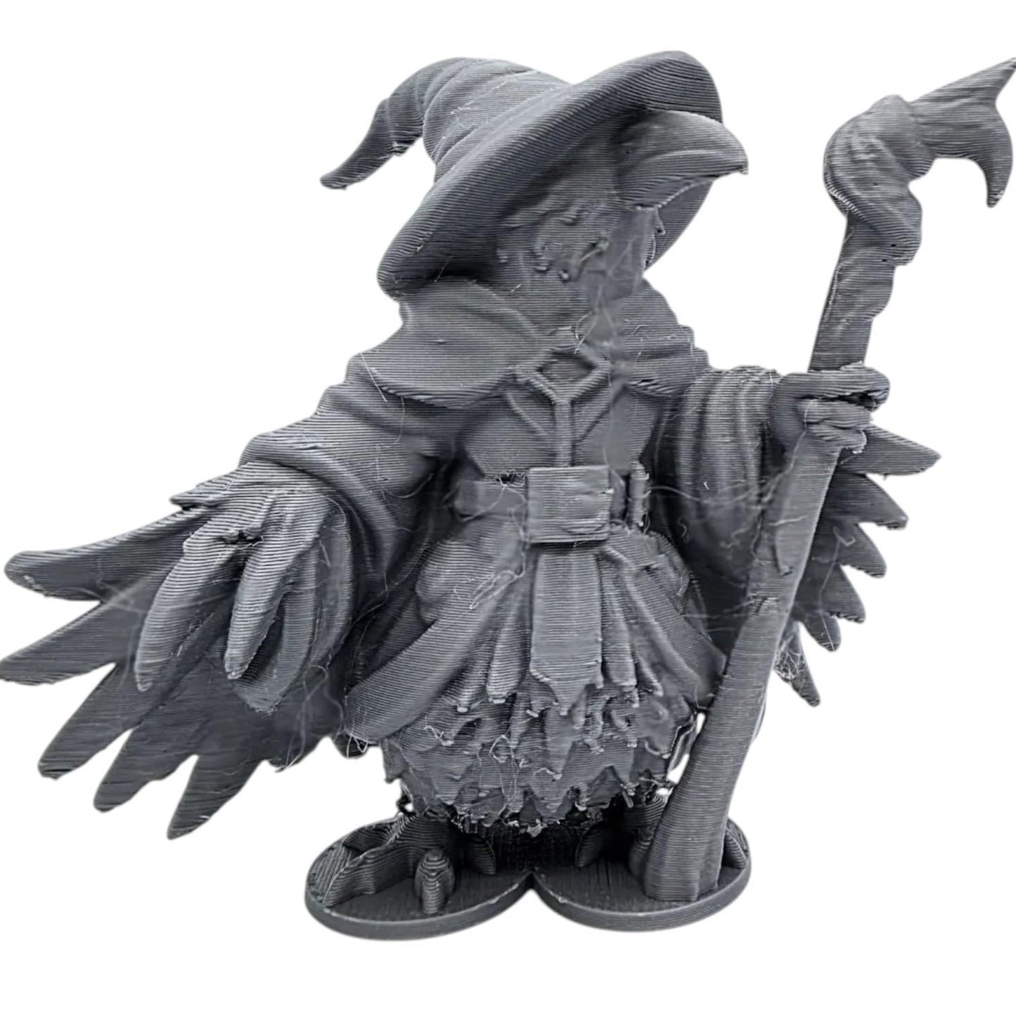 Crow Conjuror Figurine – Fantasy Wizard Crow Statue with Staff – Magical Owl & Raven Inspired Miniature for Display or Painting – 3D Printed in Canada