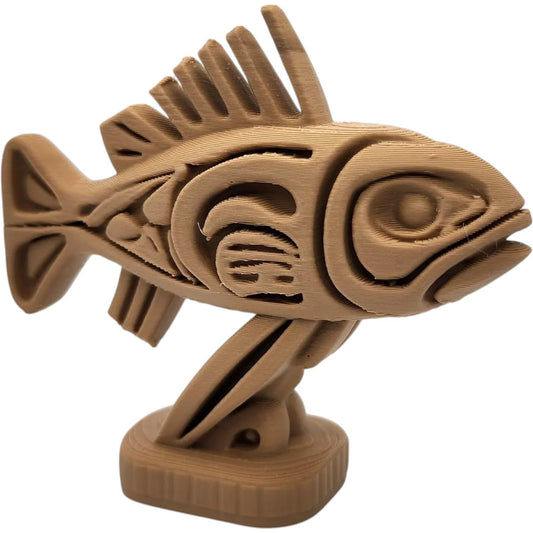 Wood Carved-Style Fish Sculpture – Tribal-Inspired 3D Printed Aquatic Art Figurine for Coastal Decor, Nature Display & Collectors – 3D Printed in Canada