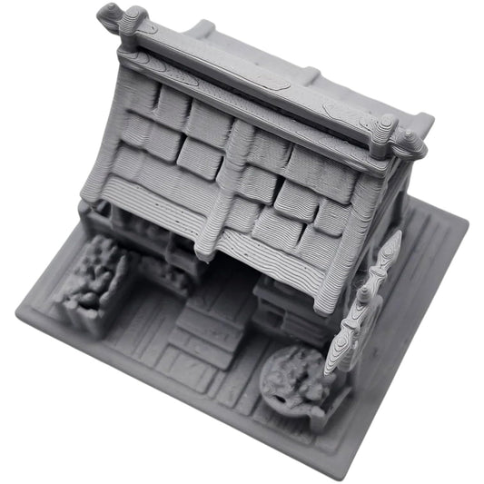 Medieval Market Stall Miniature – Fantasy Shop Terrain with Produce Crates & Wooden Canopy for D&D, Pathfinder & Dioramas – 3D Printed in Canada