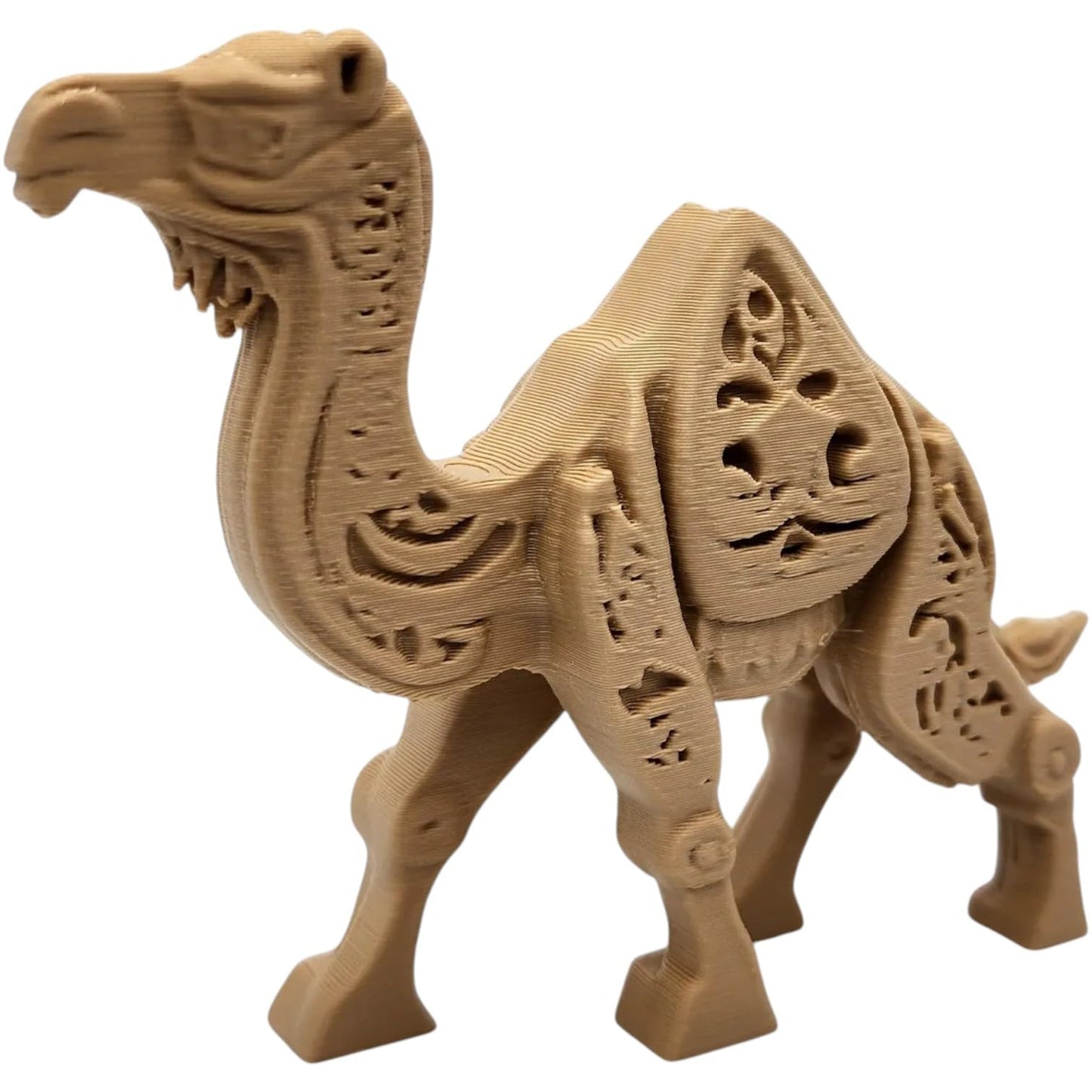 Wood-Carved Style Camel Figurine – Decorative Animal Sculpture with Intricate Cutout Detailing – 3D Printed in Canada