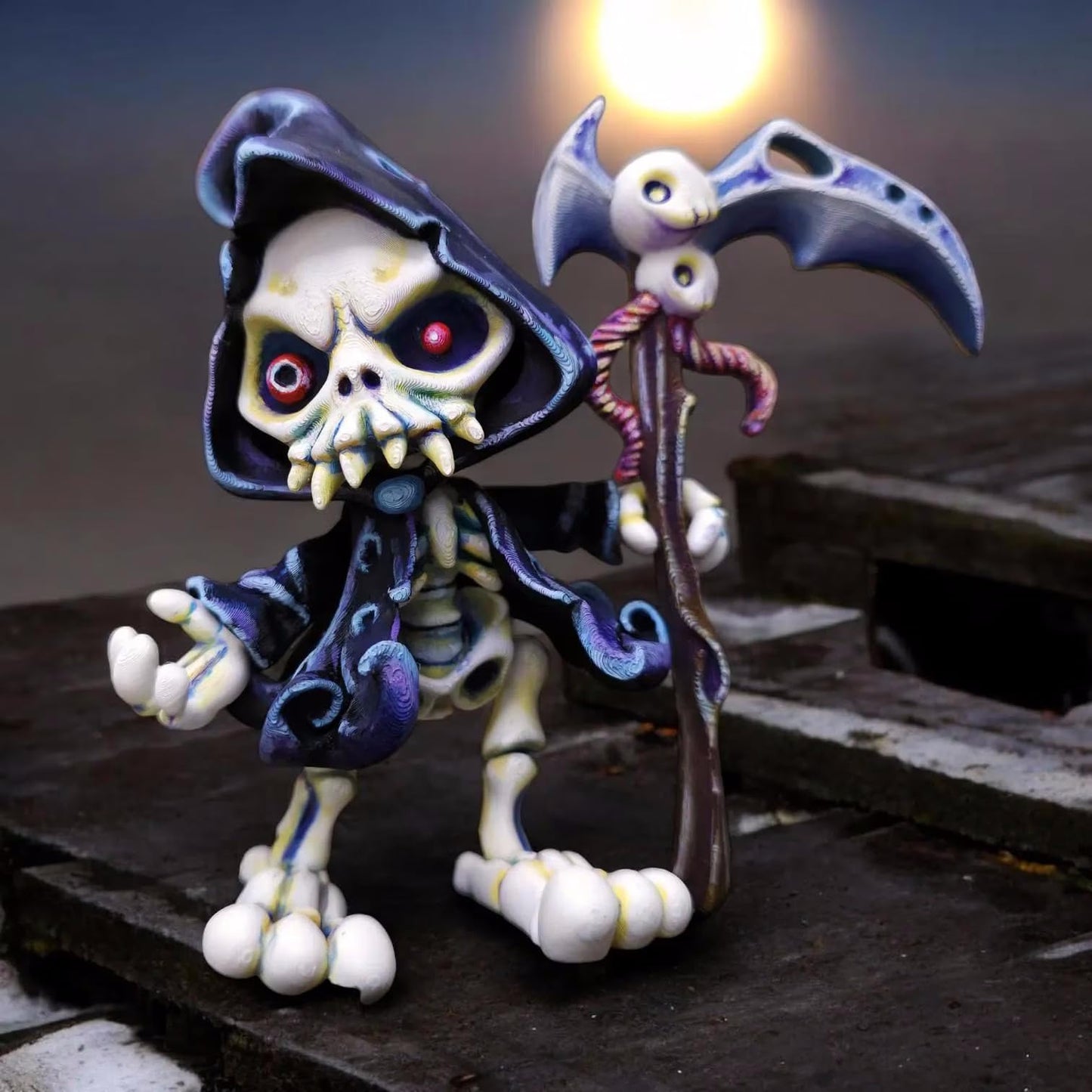 Articulated Grim Reaper Figurine – Gothic Horror Desk Collectible for Teens & Adults – Poseable Skeleton Reaper Display – 3D Printed in Canada