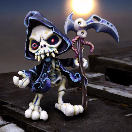 Articulated Grim Reaper Figurine – Gothic Horror Desk Collectible for Teens & Adults – Poseable Skeleton Reaper Display – 3D Printed in Canada
