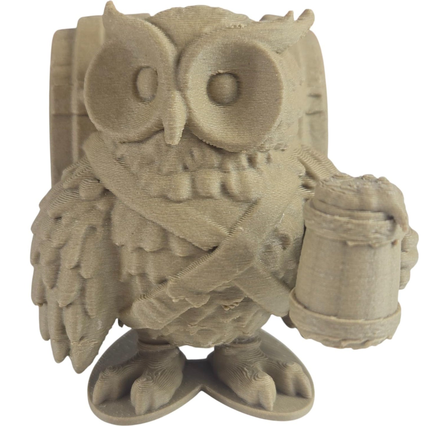 The Friar Owl Figurine – Fantasy Owl with Ale Tankard & Barrel Backpack – Owls & Dragons Collection – Paintable Miniature Display Figure – 3D Printed in Canada