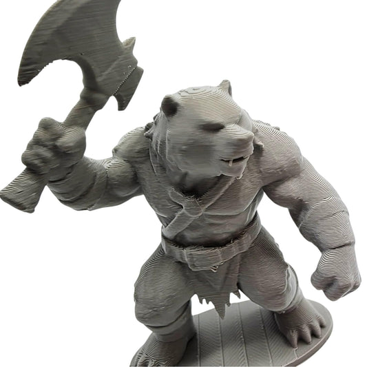 Kodiaxe Bear Warrior Figurine – Battle-Ready Fantasy Miniature with Dual Blade Axe – Epic Display Model or Paintable Figurine – 3D Printed in Canada