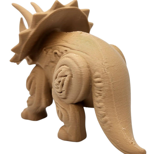 Wood-Carved Triceratops Figurine – Decorative Dinosaur Statue with Fossil Bone Detailing & Horned Crest – 3D Printed in Canada