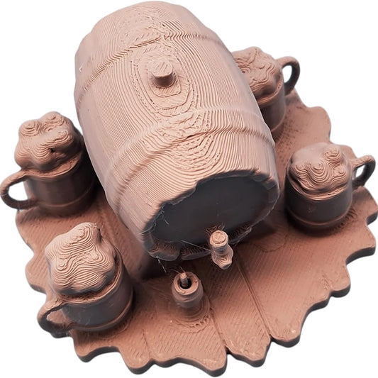 Beer Barrel with Mugs Miniature – Tavern Accessory for Fantasy Tabletop RPGs & Dioramas – 3D Printed in Canada