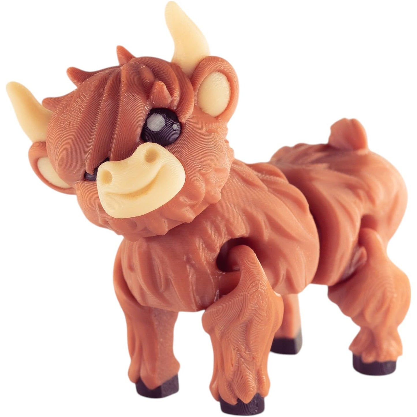 Articulated Highland Cow Figurine – Cute Brown Posable Cow Model for Desk Décor, Collectors & Fidget Play – 3D Printed in Canada
