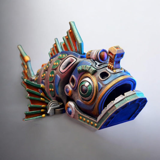 Articulated Cyber Fish – Articulated Futuristic Toy for Stress Relief & Collectors for Teens & Adults – 3D Printed in Canada