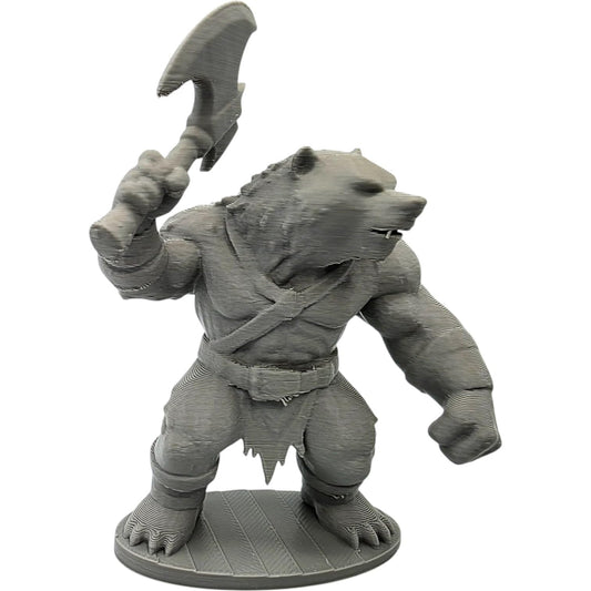 Kodiaxe Bear Warrior Figurine – Battle-Ready Fantasy Miniature with Dual Blade Axe – Epic Display Model or Paintable Figurine – 3D Printed in Canada