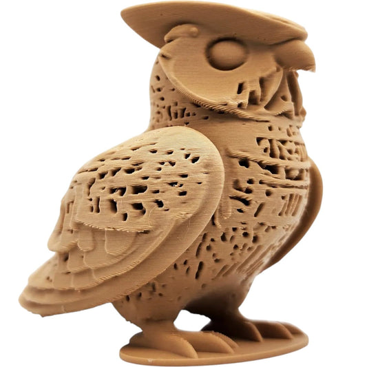 Wood-Carved Fox Figurine – Stylized Mythical Fox Statue with Flowing Tail & Tribal Detailing – 3D Printed in Canada