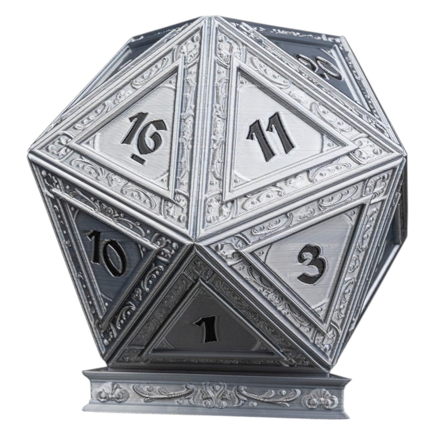 Ornate Fantasy D20 Planter – Intricate Dice Succulent Pot for Desk or Shelf – 3D Printed in Canada