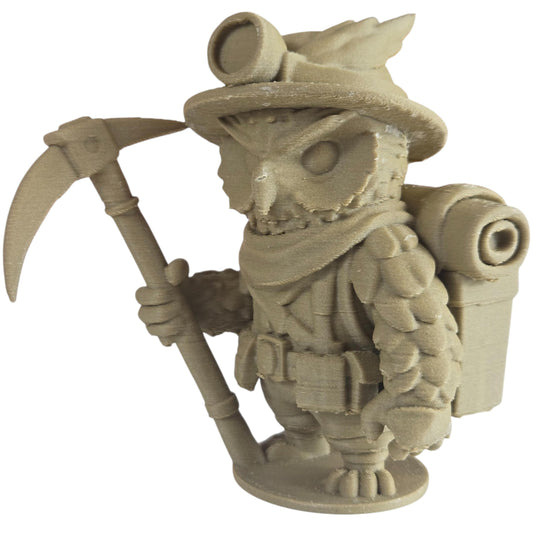 The Treasure Hunter Owl Figurine – Fantasy Explorer Owl with Pickaxe, Backpack & Helmet – Owls & Dragons Collection – Paintable Display Sculpture – 3D Printed in Canada