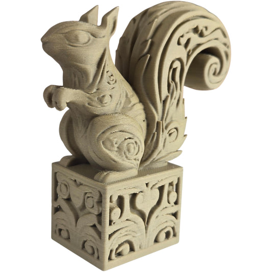 Wood Carved-Style Squirrel Figurine on Ornamental Base – Intricate 3D Printed Forest Animal Sculpture for Shelf Decor & Rustic Collectors – 3D Printed in Canada