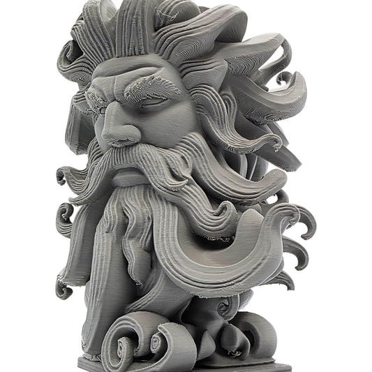 Mythical Thunder God Bust with Flowing Beard & Storm-Inspired Hair – Decorative Ancient Deity Statue – DIY Paintable Collectible Sculpture – 3D Printed in Canada