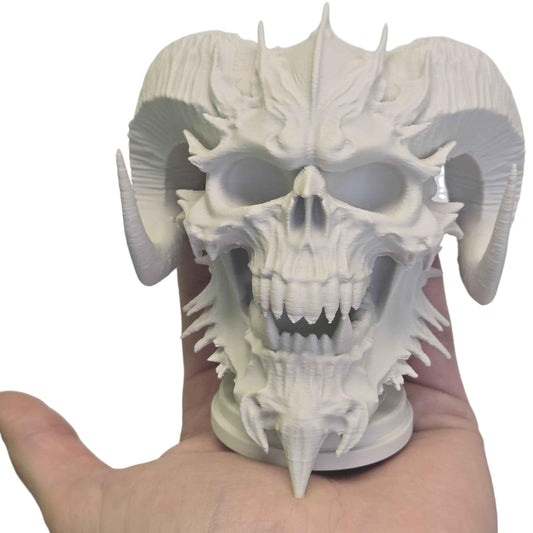 Demon Skull Bust – Horned Gothic Skeleton Sculpture for Dark Fantasy Decor, Collector Display, or Halloween Altars – 3D Printed in Canada