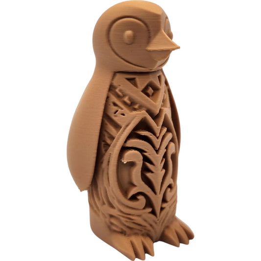 Tribal Penguin Figurine – Decorative Nordic Totem-Style Penguin Sculpture for Desk or Shelf – 3D Printed in Canada