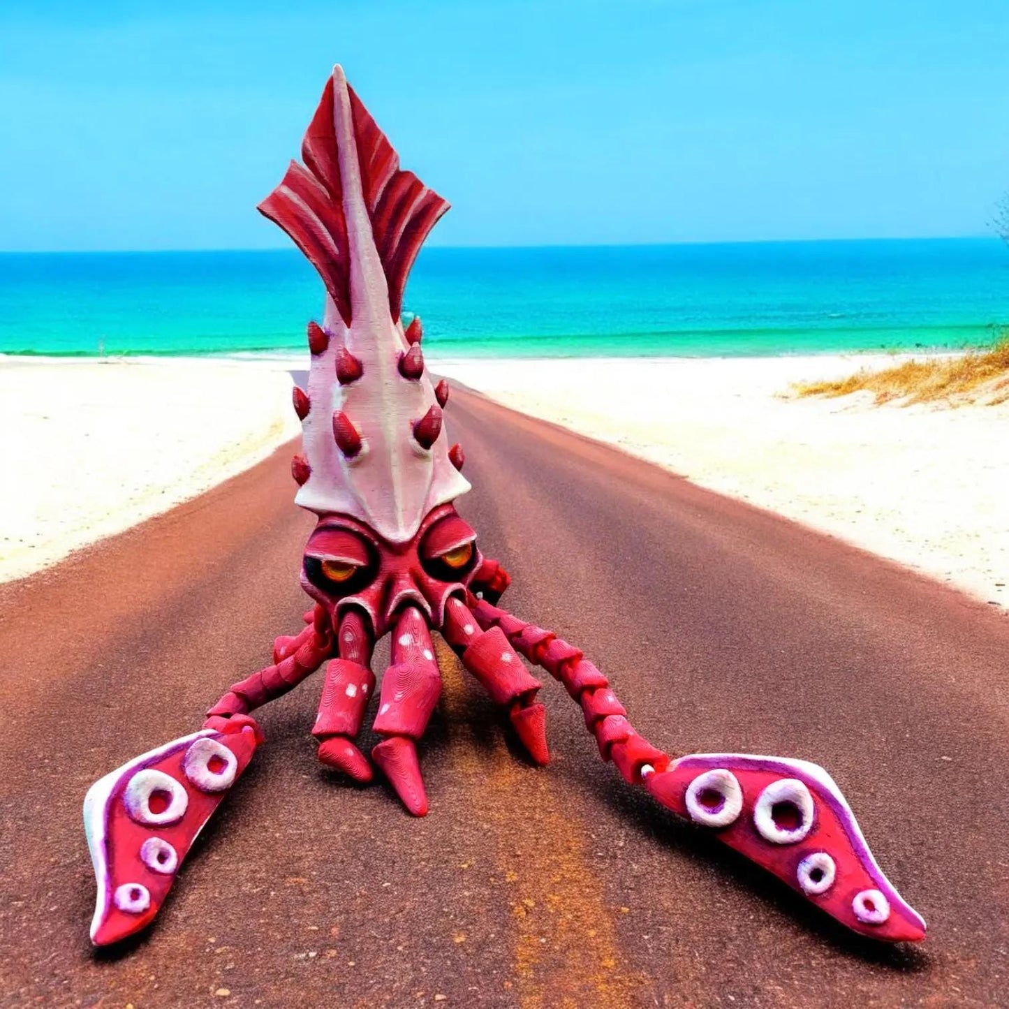 Articulated Giant Squid Figurine – 3D Printed Poseable Sea Creature Collectible – Eco-Friendly Decor