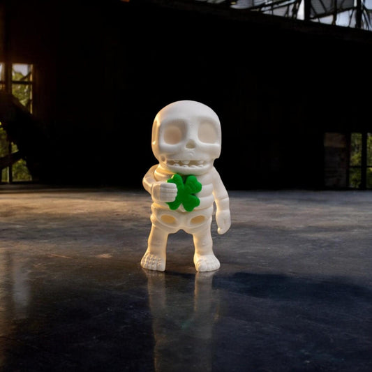 Lucky Clover Tiny Skeleton – 3D Printed Cute Mini | Adorable Collectible | Made in Canada | Available in Packs of 5, 10, 50, or 100